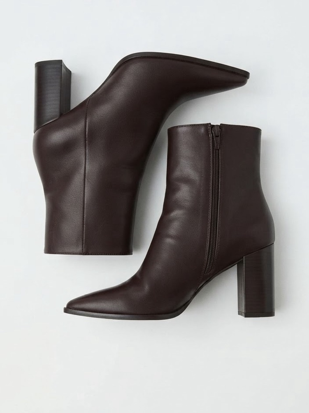 Mango Faux Leather Brown Pointed Toe Block Heel Ankle Boots EU 38 / US 7.5